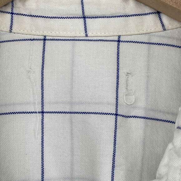 MADEWELL Top Womens XL Windowpane Button Front Tie Sleeve Cotton Off White - Picture 6 of 11